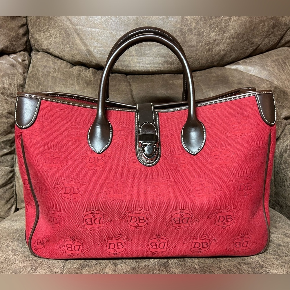 Dooney & Bourke Vintage Double Handle-Tote Satchel Donegal Crest Red-Brown Bag - Picture 7 of 17